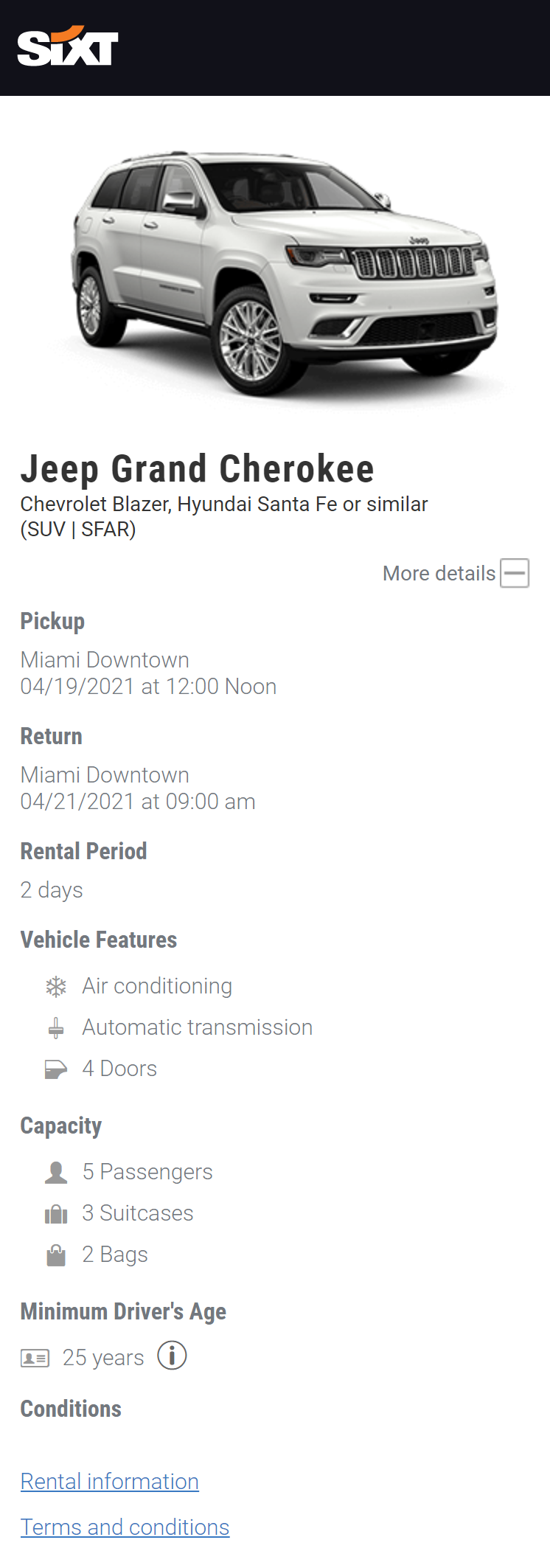 Detailed offer page control