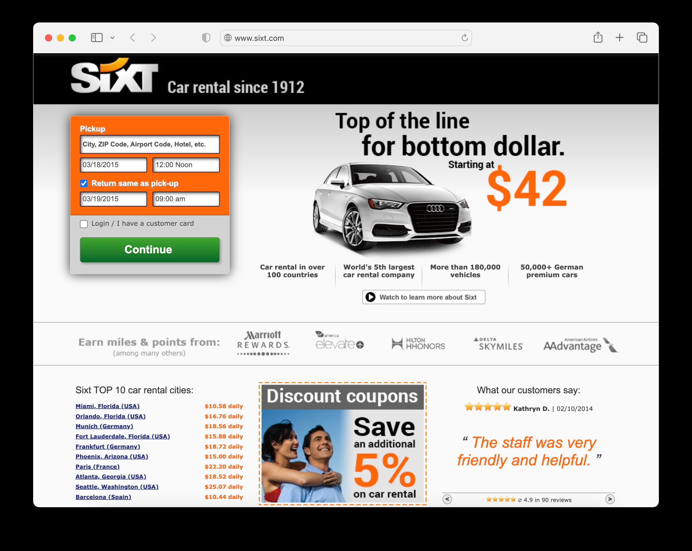 SIXT website in 2014