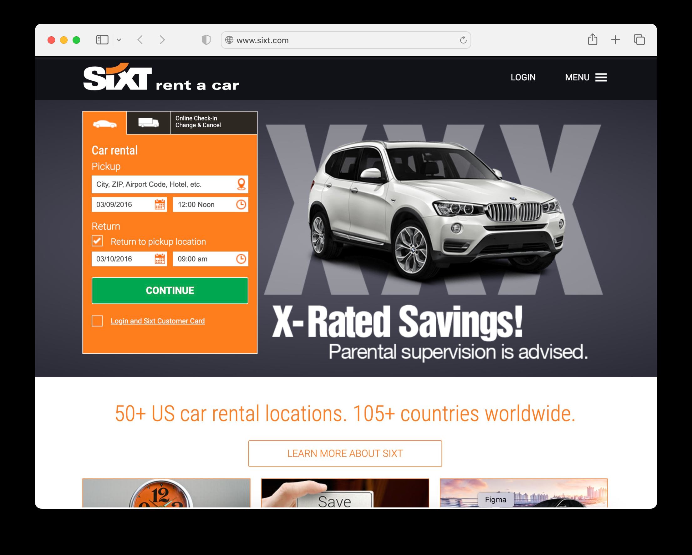 SIXT website in 2015