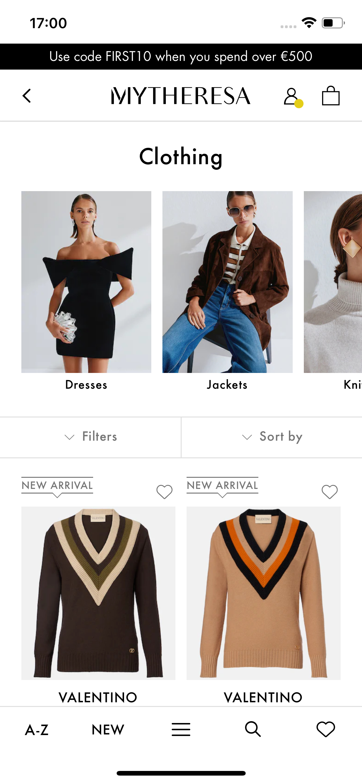 Mytheresa app category screen