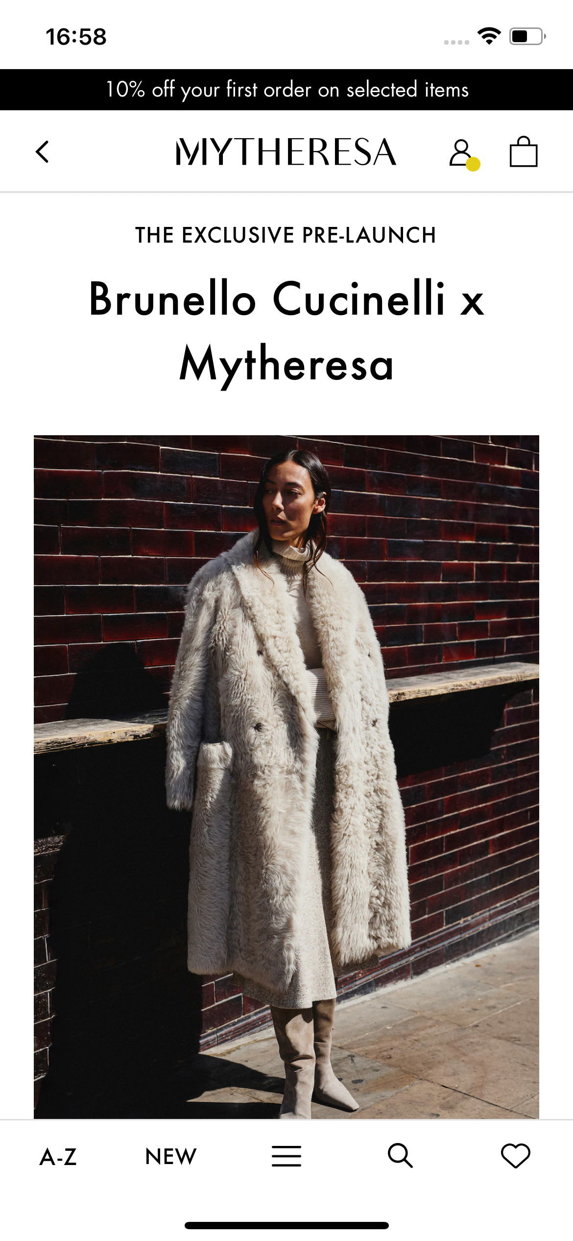 Mytheresa app home screen