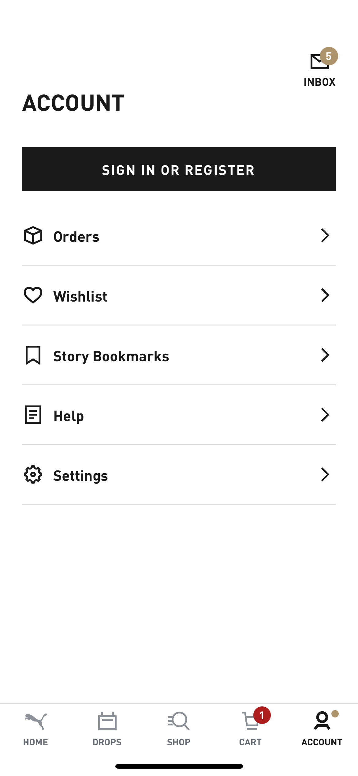 Redesigned PUMA app account screen