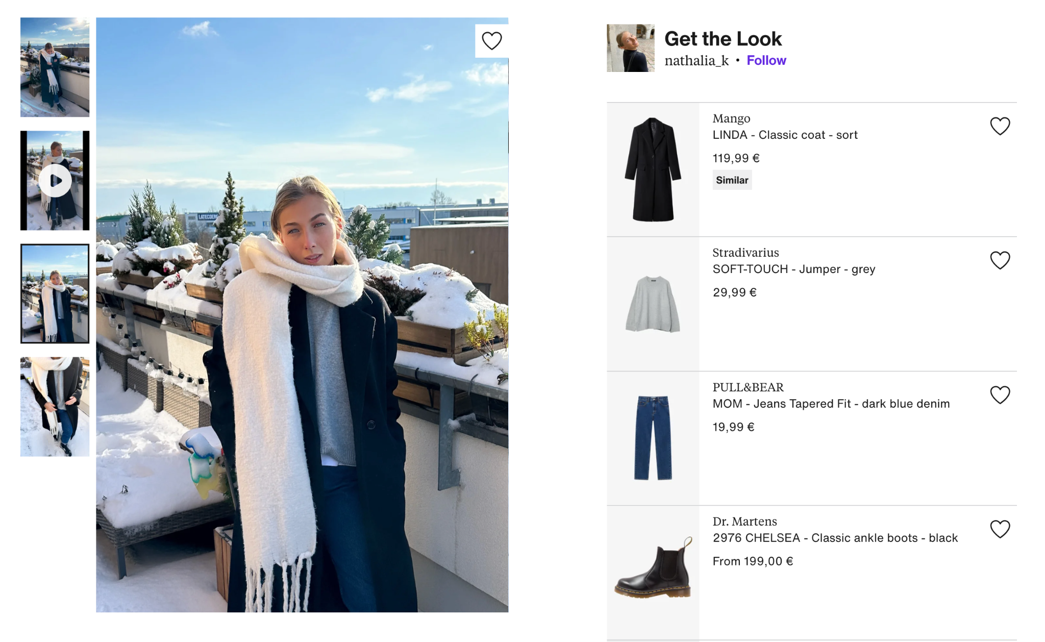 Competitor example connecting styled imagery with a list of purchasable products