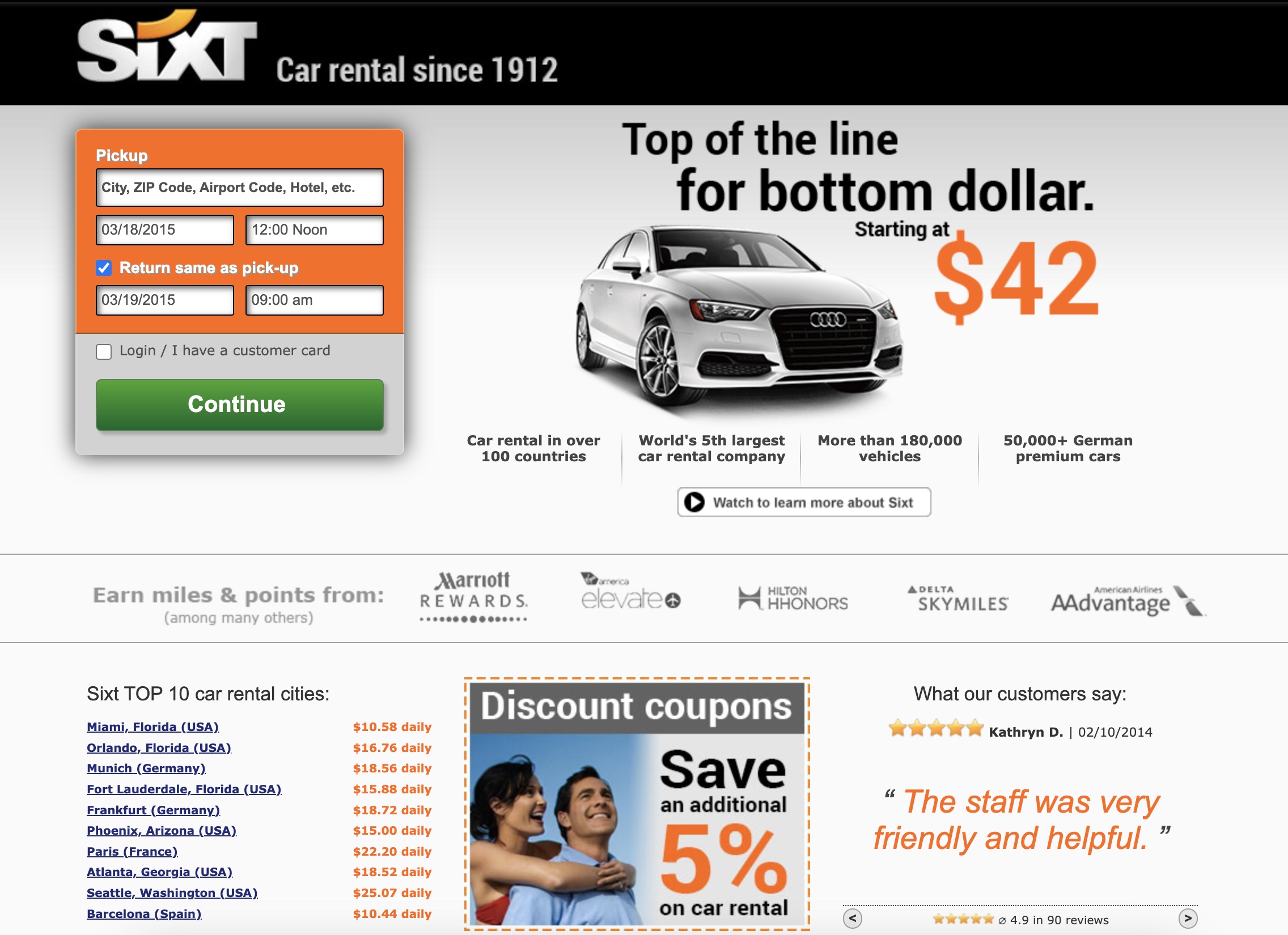 SIXT website in 2014