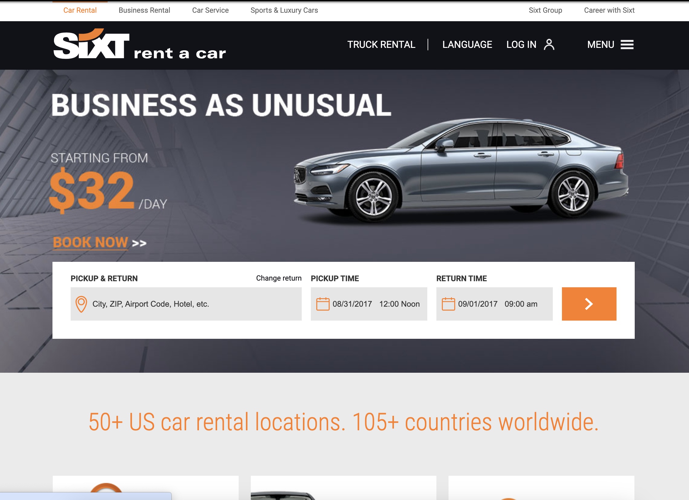SIXT website in 2016