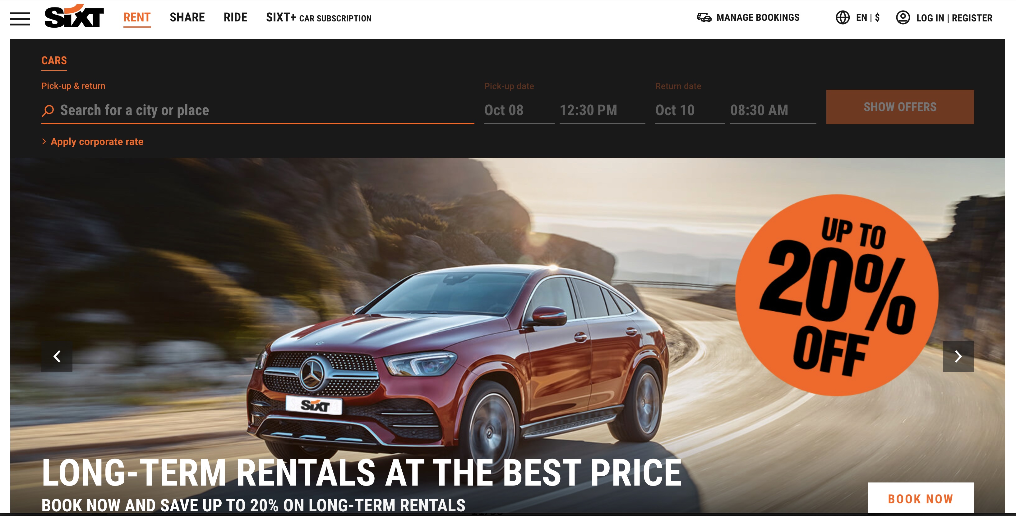 SIXT website in 2017